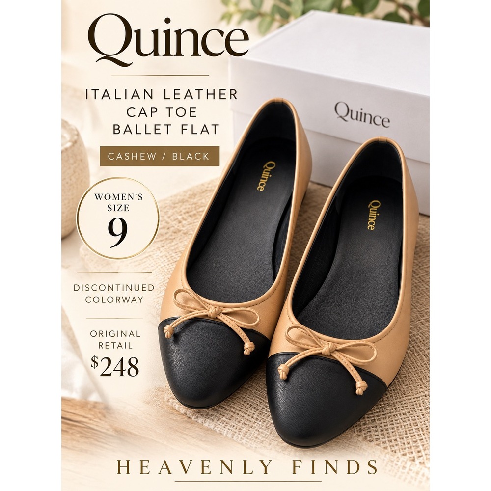 Quince Italian Leather Cap Toe Ballet Flats Cashew Black Size 9 NIB Balletcore